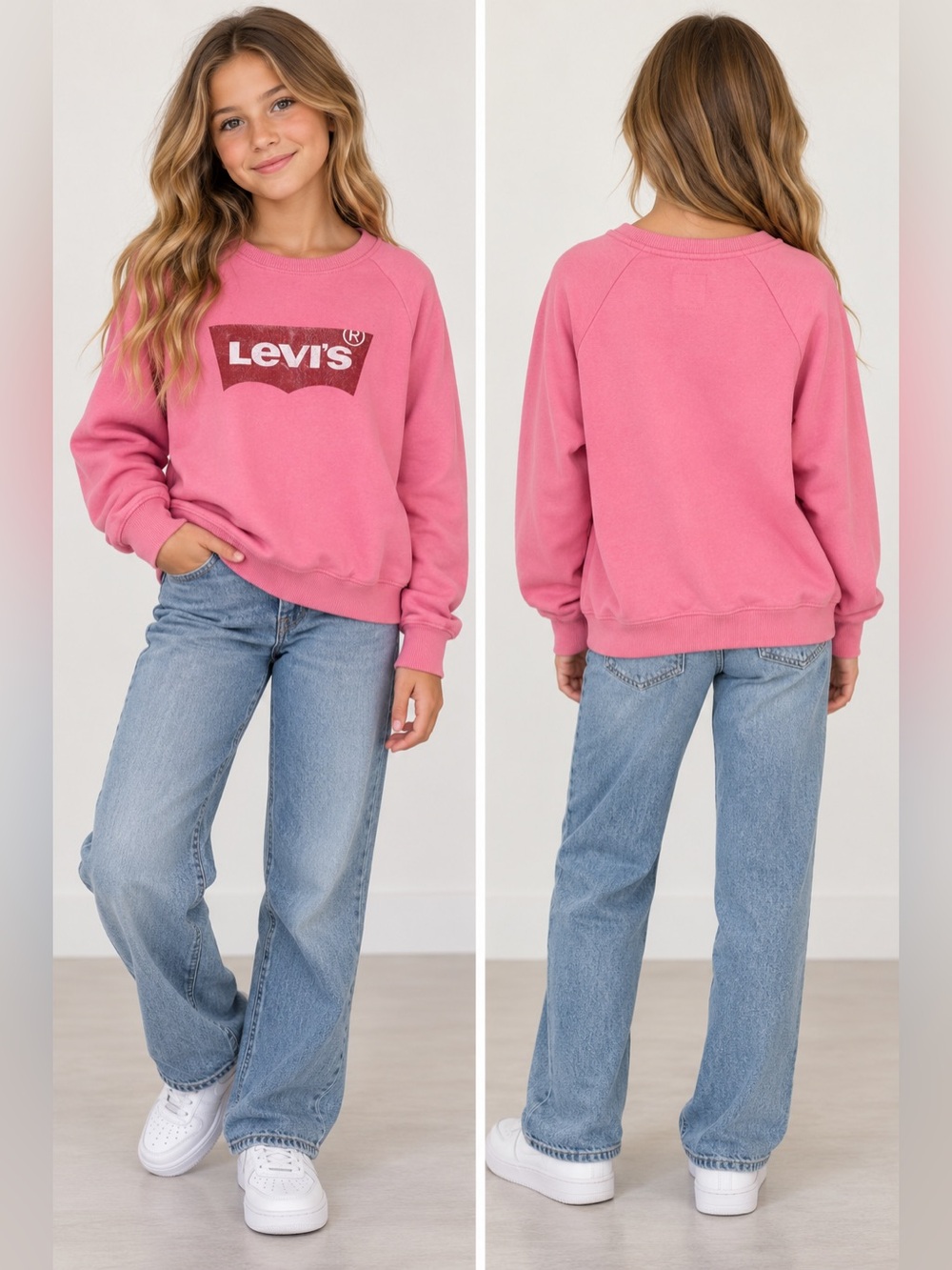 Levi's Pink Logo Crew Sweatshirt Kids Size 14-16 Athleisure Streetwear Casual